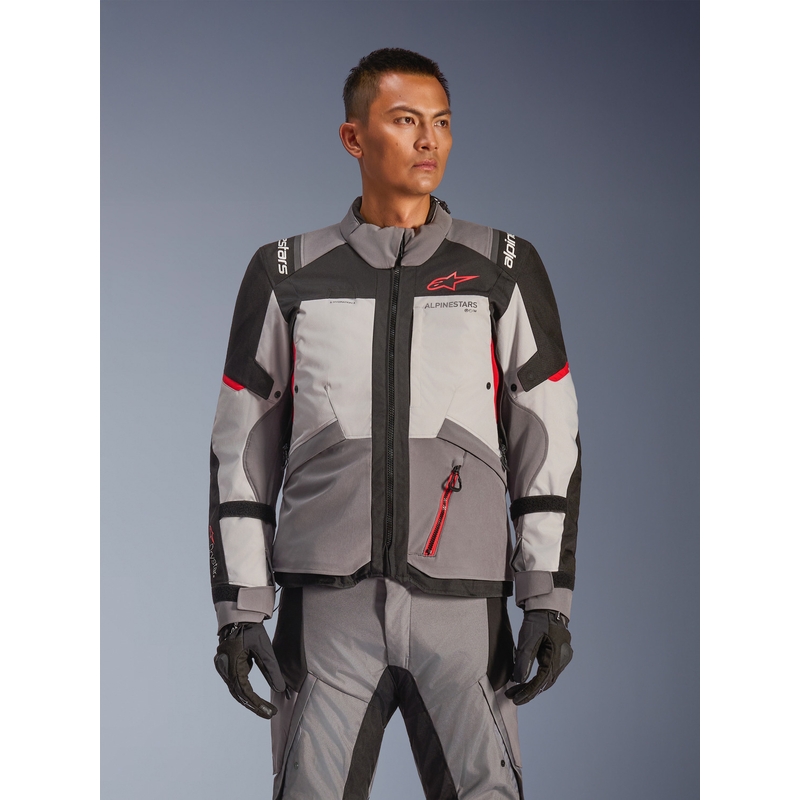 Bunda na motorku Alpinestars Andes V4 Drystar tmavě šedo-světle šedo-černo-červená