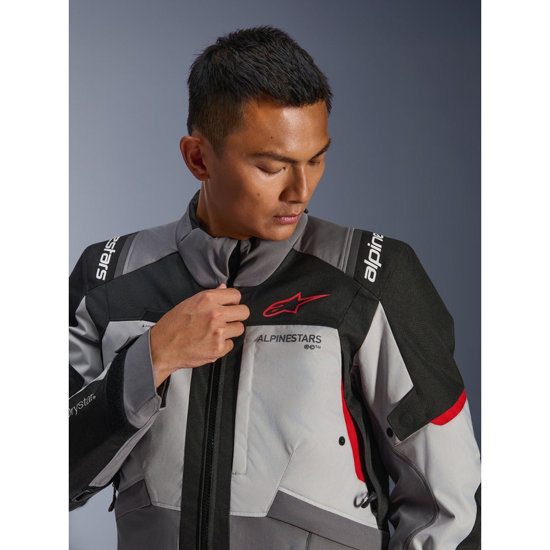 Bunda na motorku Alpinestars Andes V4 Drystar tmavě šedo-světle šedo-černo-červená