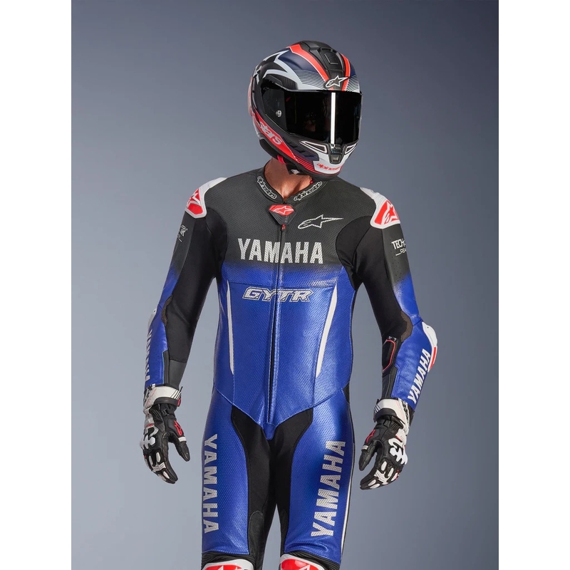 Jednodílná kožená kombinéza na motorku Alpinestars GP-R7 YAMAHA GYTR kolekce TECH-AIR kompatibilní modro-černo-bílo-červená