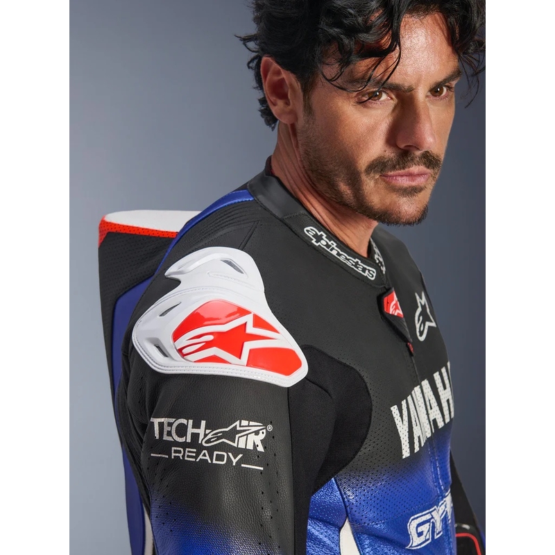 Jednodílná kožená kombinéza na motorku Alpinestars GP-R7 YAMAHA GYTR kolekce TECH-AIR kompatibilní modro-černo-bílo-červená