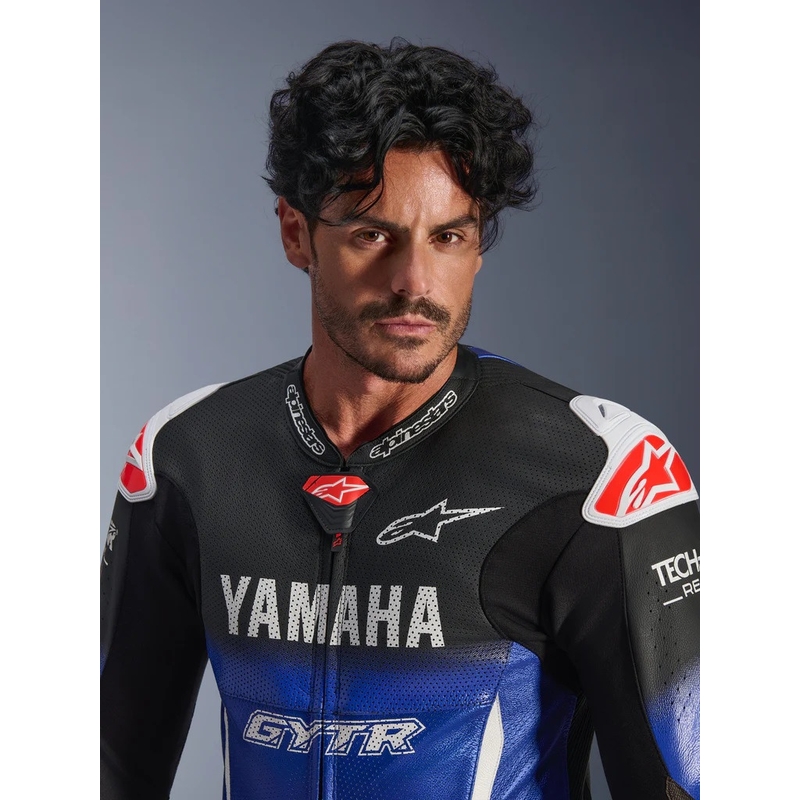 Jednodílná kožená kombinéza na motorku Alpinestars GP-R7 YAMAHA GYTR kolekce TECH-AIR kompatibilní modro-černo-bílo-červená
