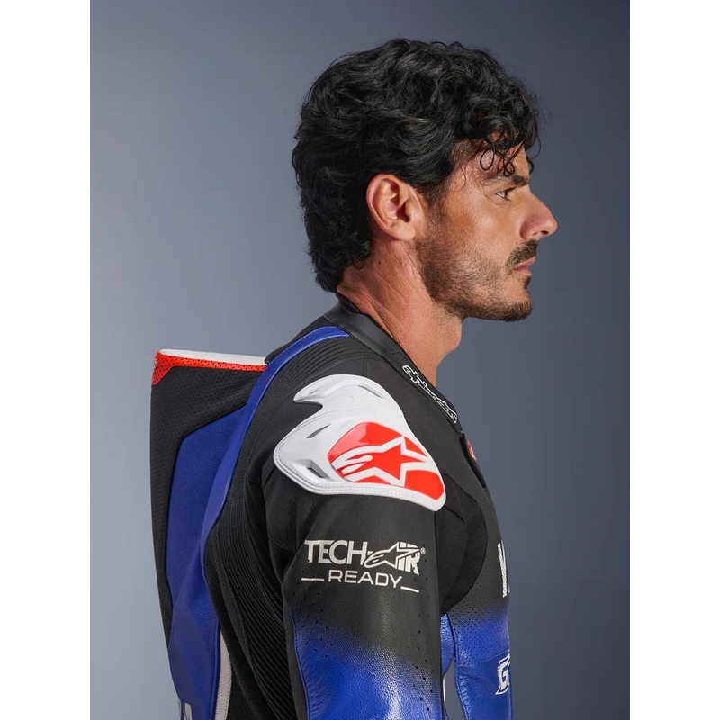 Jednodílná kožená kombinéza na motorku Alpinestars GP-R7 YAMAHA GYTR kolekce TECH-AIR kompatibilní modro-černo-bílo-červená