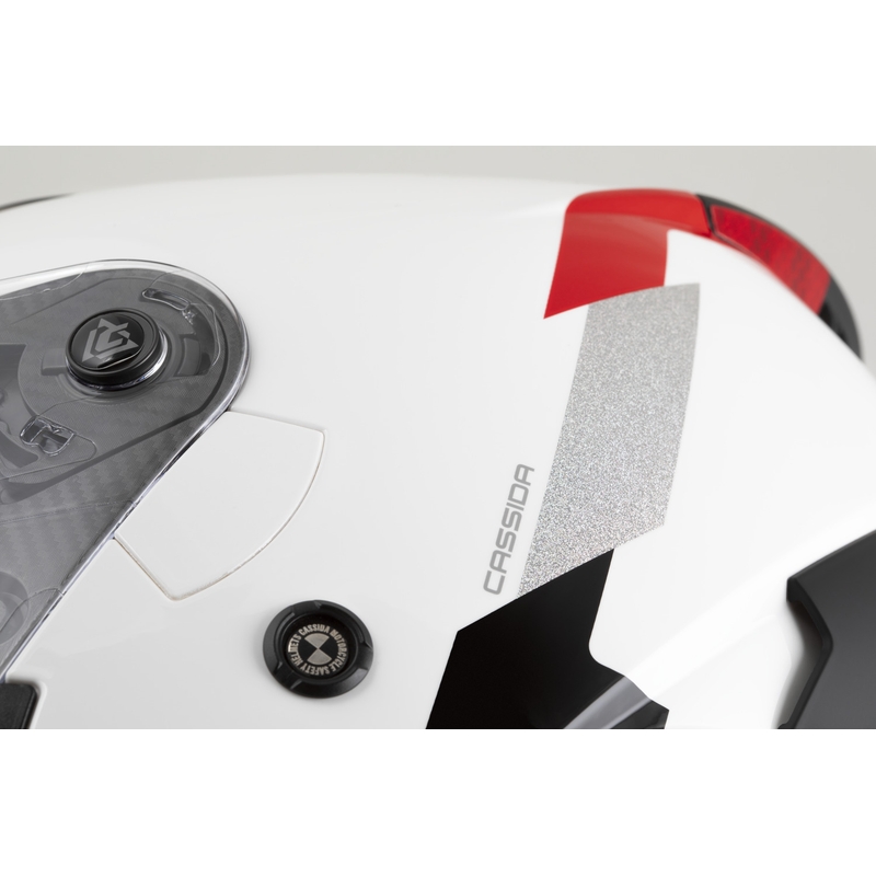 Otevřená helma na motorku Cassida Reflex 2.0 Safety bílo-červeno-šedo-reflexní stříbrná