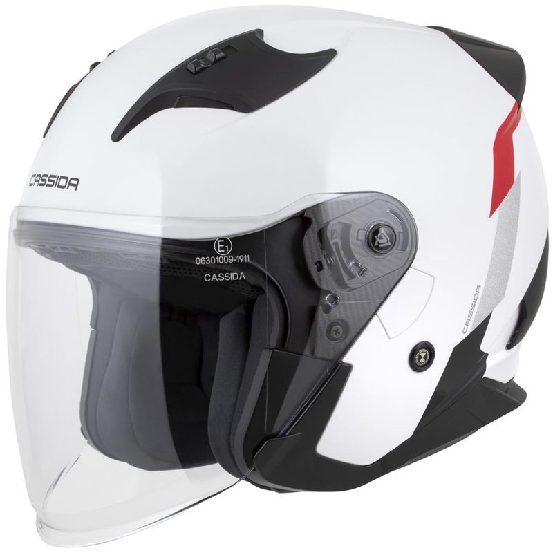 Otevřená helma na motorku Cassida Reflex 2.0 Safety bílo-červeno-šedo-reflexní stříbrná