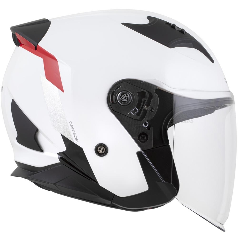 Otevřená helma na motorku Cassida Reflex 2.0 Safety bílo-červeno-šedo-reflexní stříbrná