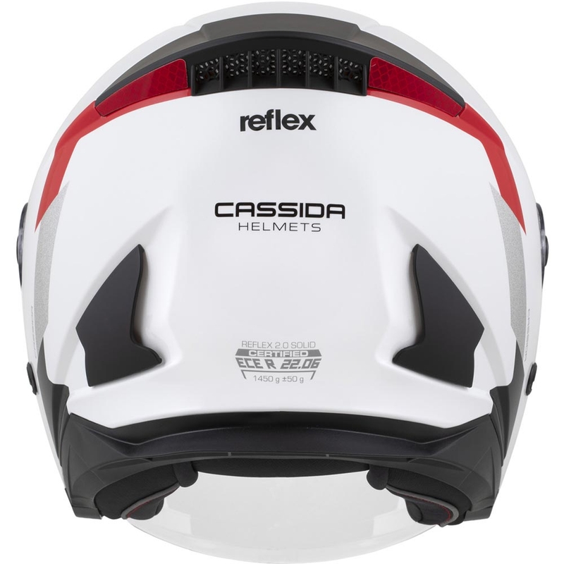 Otevřená helma na motorku Cassida Reflex 2.0 Safety bílo-červeno-šedo-reflexní stříbrná