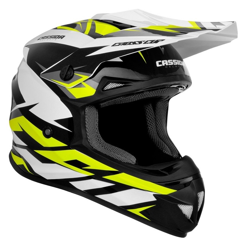 Motokrosová přilba Cassida Cross Cup Two černo-bílo-šedo-fluo žlutá