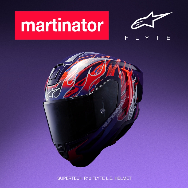 Integrální helma na motorku Alpinestars Supertech R-10 Flyte limitovaná edice Jorge Martin fialovo-červená