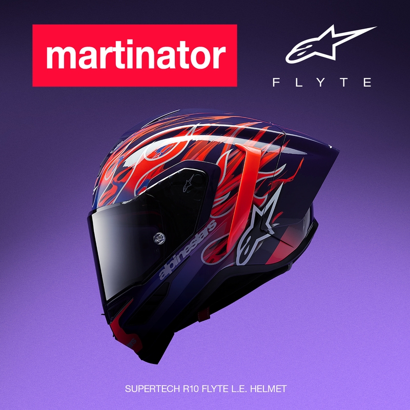 Integrální helma na motorku Alpinestars Supertech R-10 Flyte limitovaná edice Jorge Martin fialovo-červená