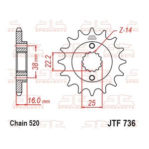 Řetězové kolečko JT JTF 736-15RB 15 zubů, 520 pogumované