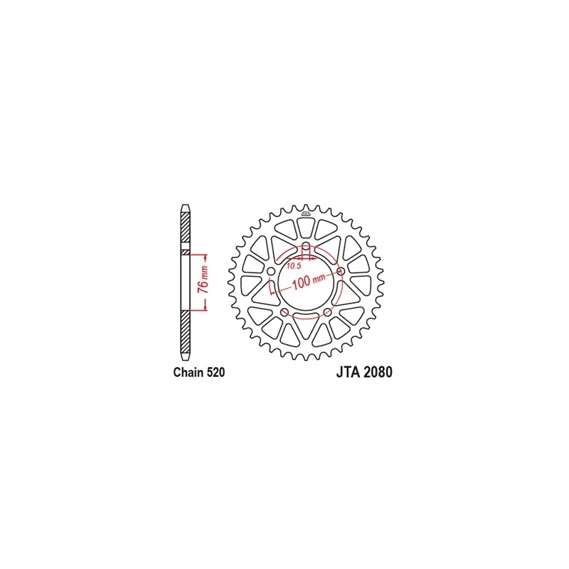 Hliníková řetězová rozeta JT 44 zubů černá