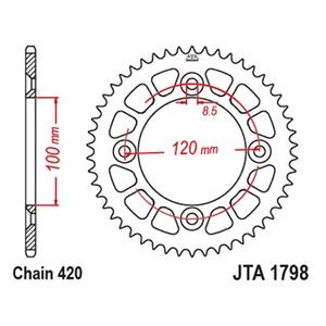 Hliníková řetězová rozeta JT JTA 1798-47BLK 47)T, nt((420 černá