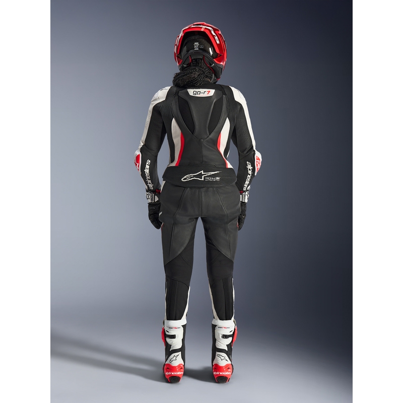 Dámská dvoudílná kožená kombinéza na motorku Alpinestars Stella GP-R7 černo-bílo-fluo červená