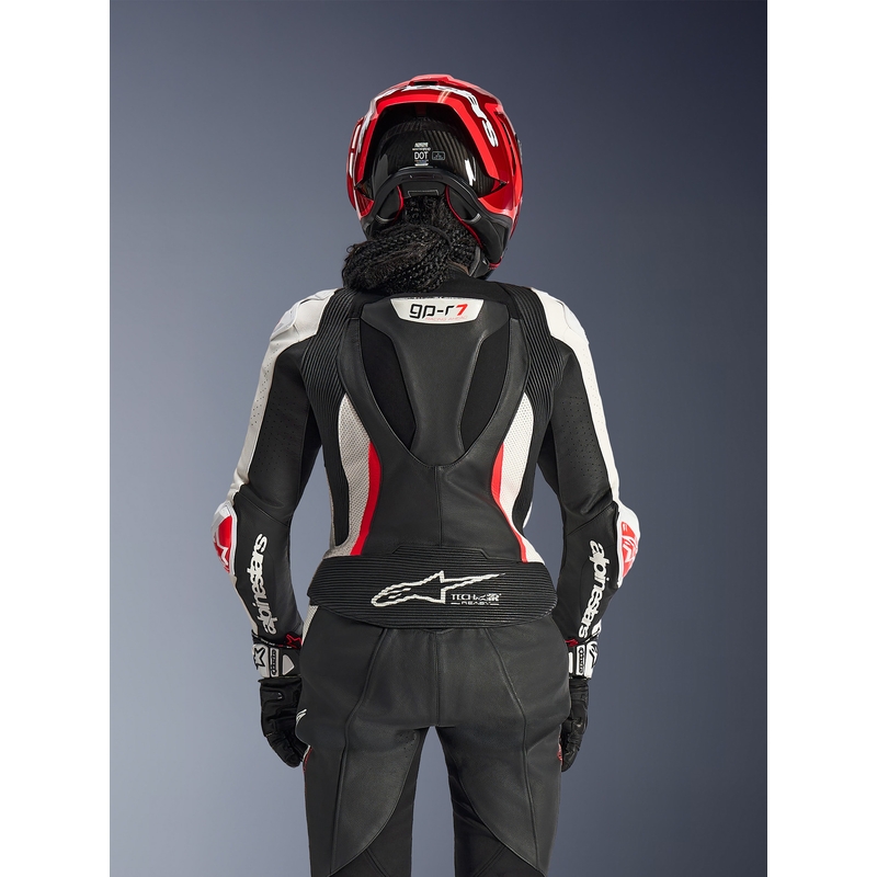 Dámská dvoudílná kožená kombinéza na motorku Alpinestars Stella GP-R7 černo-bílo-fluo červená