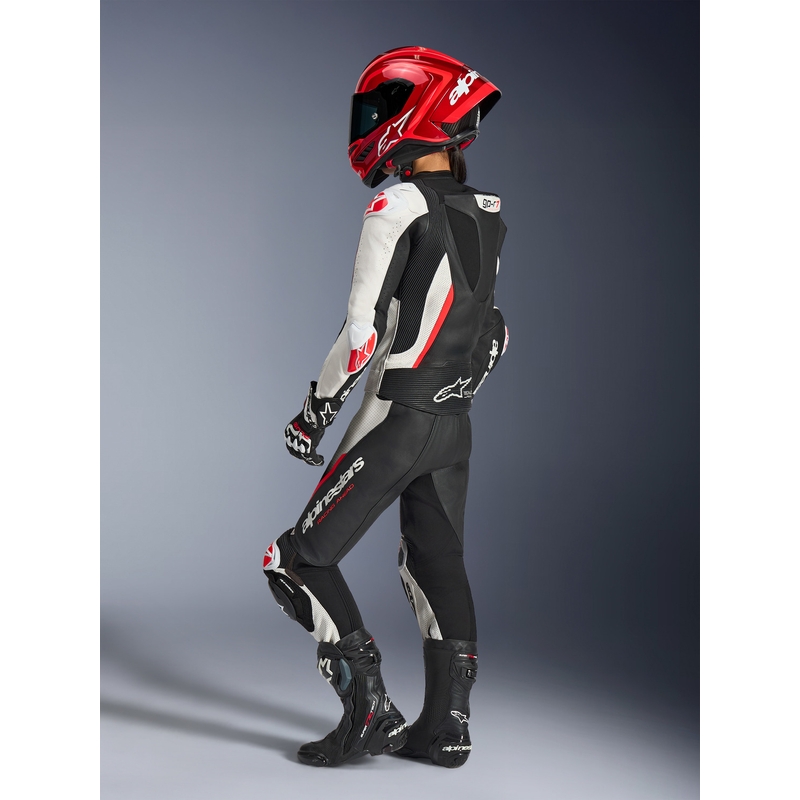 Dámská dvoudílná kožená kombinéza na motorku Alpinestars Stella GP-R7 černo-bílo-fluo červená