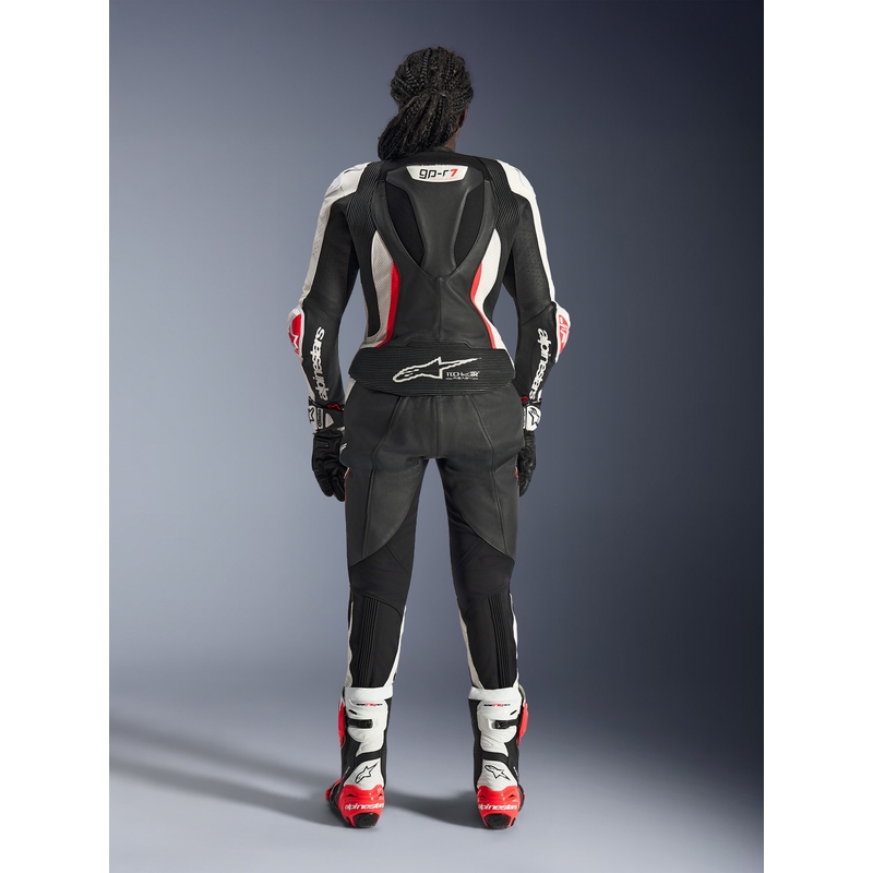 Dámská dvoudílná kožená kombinéza na motorku Alpinestars Stella GP-R7 černo-bílo-fluo červená