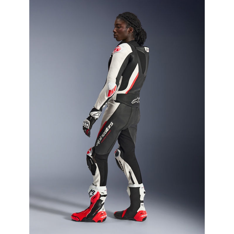 Dámská dvoudílná kožená kombinéza na motorku Alpinestars Stella GP-R7 černo-bílo-fluo červená