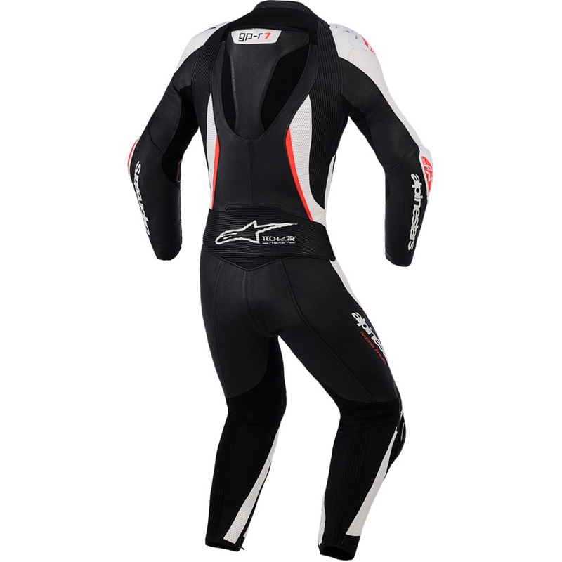Dámská dvoudílná kožená kombinéza na motorku Alpinestars Stella GP-R7 černo-bílo-fluo červená