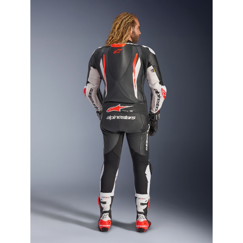 Jednodílná kožená kombinéza na motorku Alpinestars GP TECH V5 černo-bílo-fluo červená
