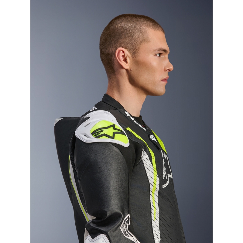 Jednodílná kožená kombinéza na motorku Alpinestars GP TECH V5 černo-bílo-fluo žlutá