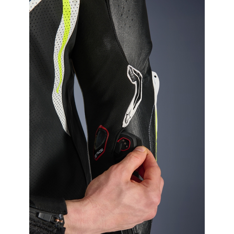 Jednodílná kožená kombinéza na motorku Alpinestars GP TECH V5 černo-bílo-fluo žlutá