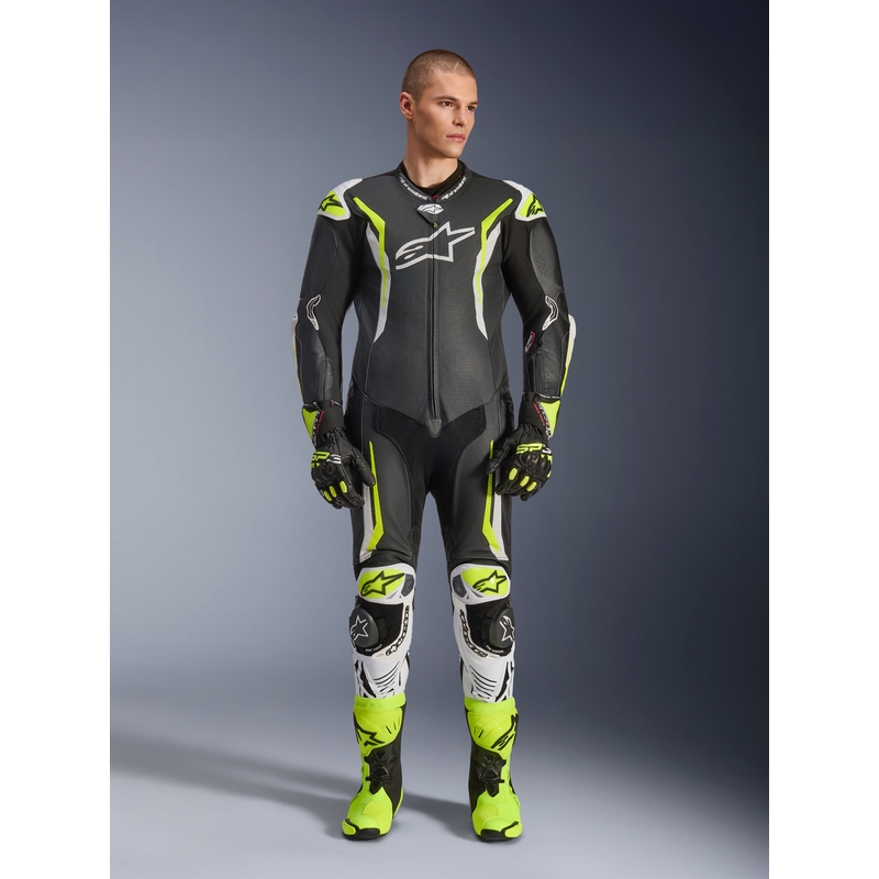 Jednodílná kožená kombinéza na motorku Alpinestars GP TECH V5 černo-bílo-fluo žlutá