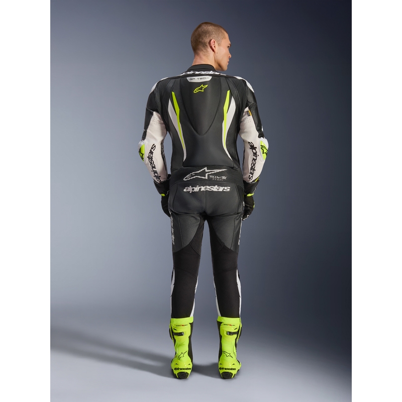 Jednodílná kožená kombinéza na motorku Alpinestars GP TECH V5 černo-bílo-fluo žlutá