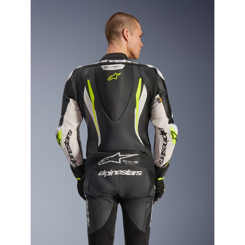 Jednodílná kožená kombinéza na motorku Alpinestars GP TECH V5 černo-bílo-fluo žlutá