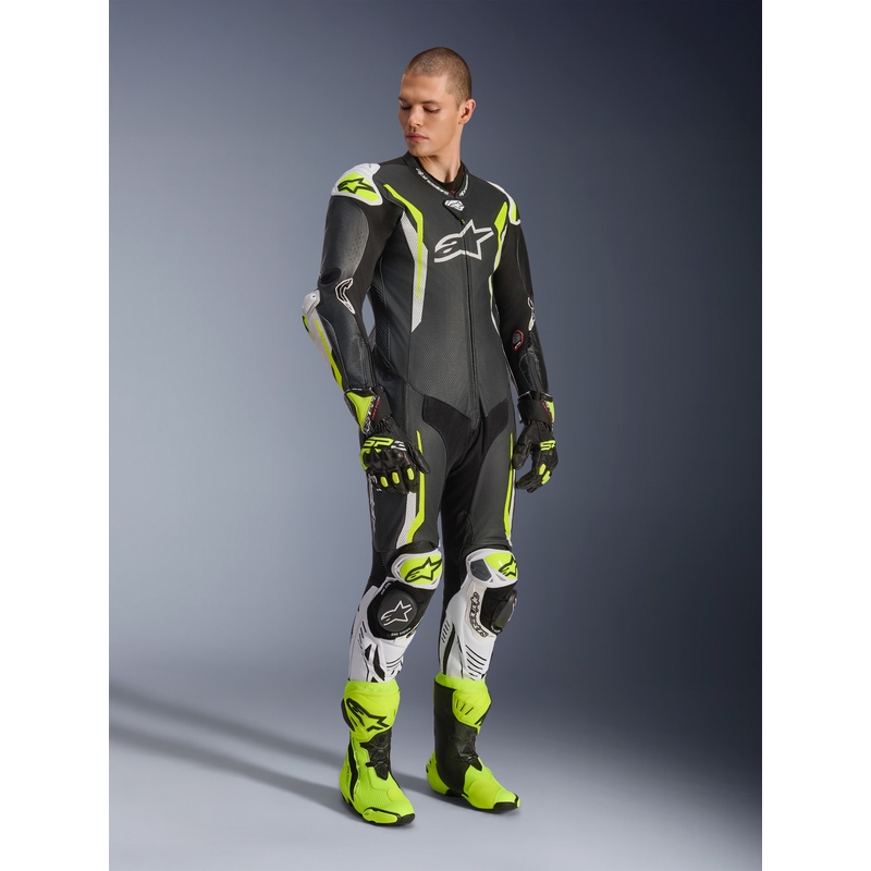 Jednodílná kožená kombinéza na motorku Alpinestars GP TECH V5 černo-bílo-fluo žlutá