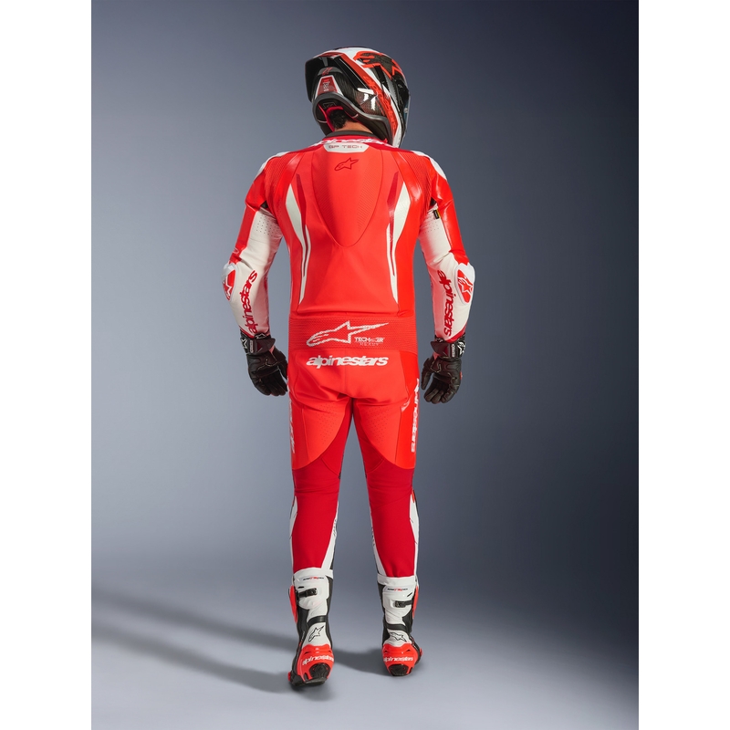 Jednodílná kožená kombinéza na motorku Alpinestars GP TECH V5 fluo červeno-červeno-bílá
