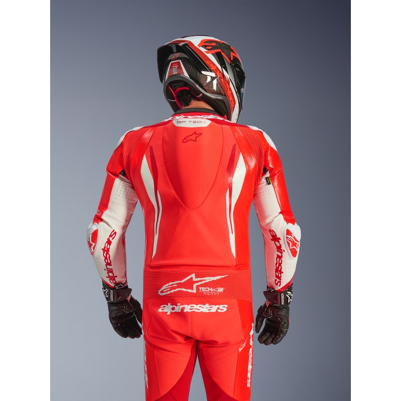Jednodílná kožená kombinéza na motorku Alpinestars GP TECH V5 fluo červeno-červeno-bílá