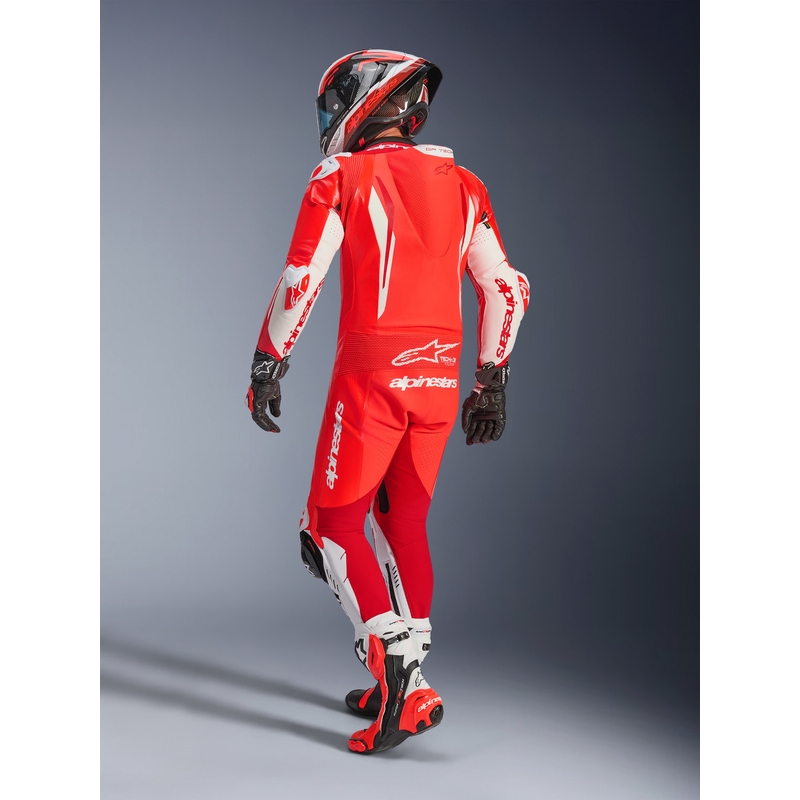 Jednodílná kožená kombinéza na motorku Alpinestars GP TECH V5 fluo červeno-červeno-bílá