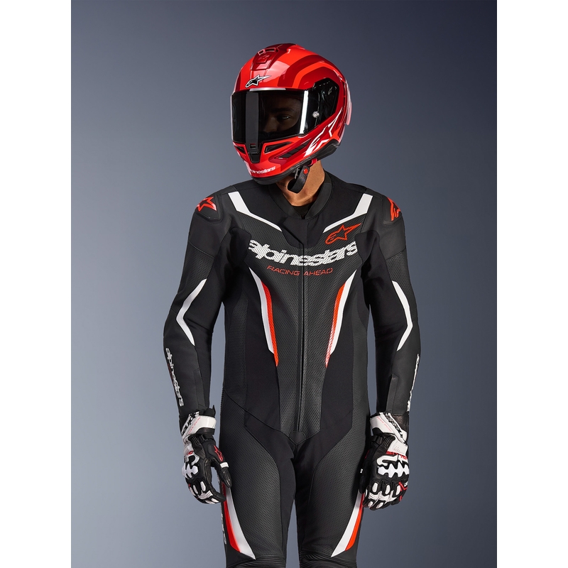 Jednodílná kombinéza na motorku Alpinestars GP FORCE V2 černo-bílo-fluo červená
