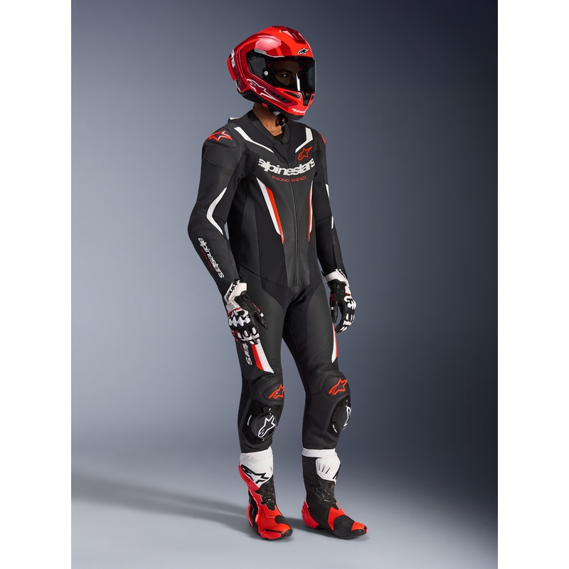 Jednodílná kombinéza na motorku Alpinestars GP FORCE V2 černo-bílo-fluo červená