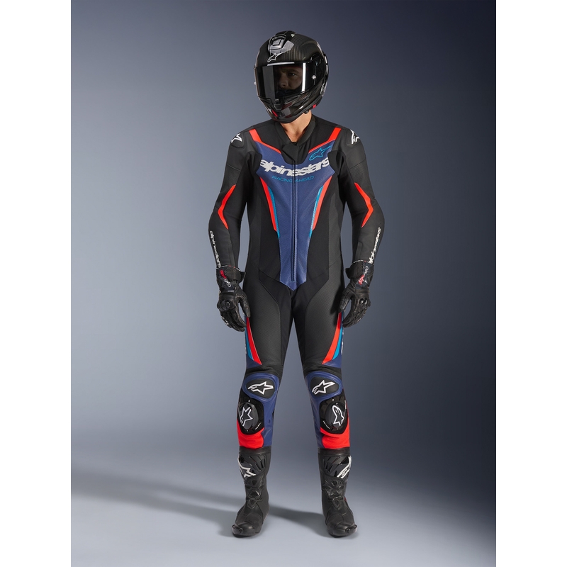 Jednodílná kombinéza na motorku Alpinestars GP FORCE V2 černo-modro-fluo červená-