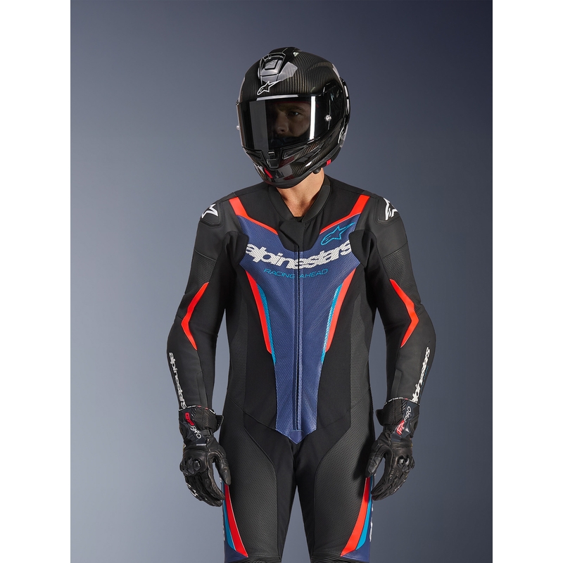 Jednodílná kombinéza na motorku Alpinestars GP FORCE V2 černo-modro-fluo červená-