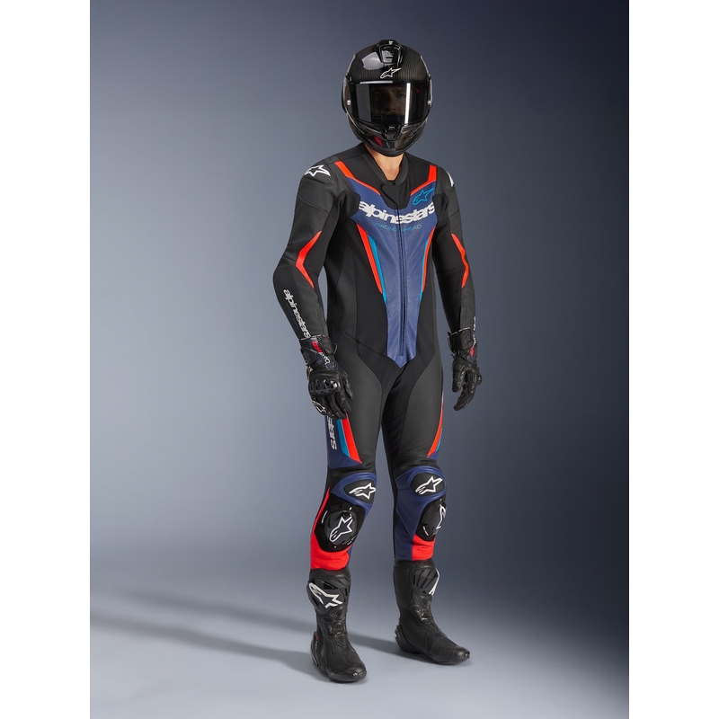 Jednodílná kombinéza na motorku Alpinestars GP FORCE V2 černo-modro-fluo červená-
