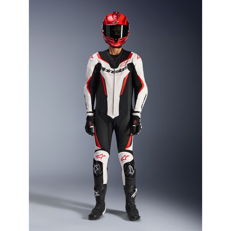 Jednodílná kombinéza na motorku Alpinestars GP FORCE V2 bílo-černo-fluo červená