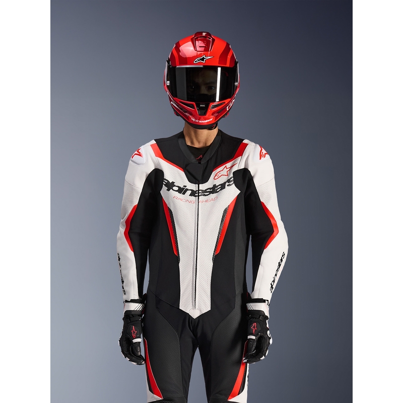 Jednodílná kombinéza na motorku Alpinestars GP FORCE V2 bílo-černo-fluo červená