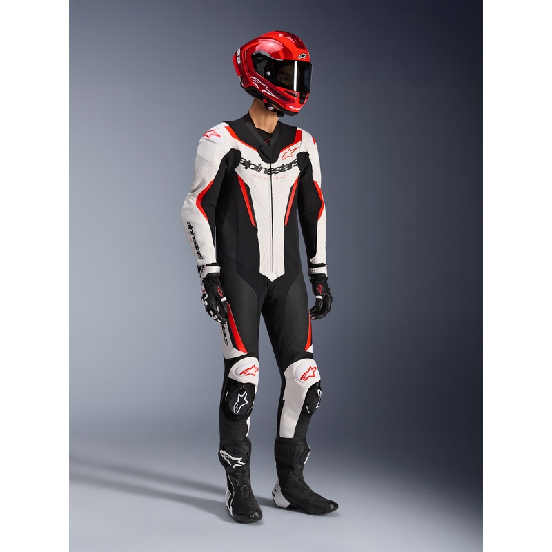 Jednodílná kombinéza na motorku Alpinestars GP FORCE V2 bílo-černo-fluo červená