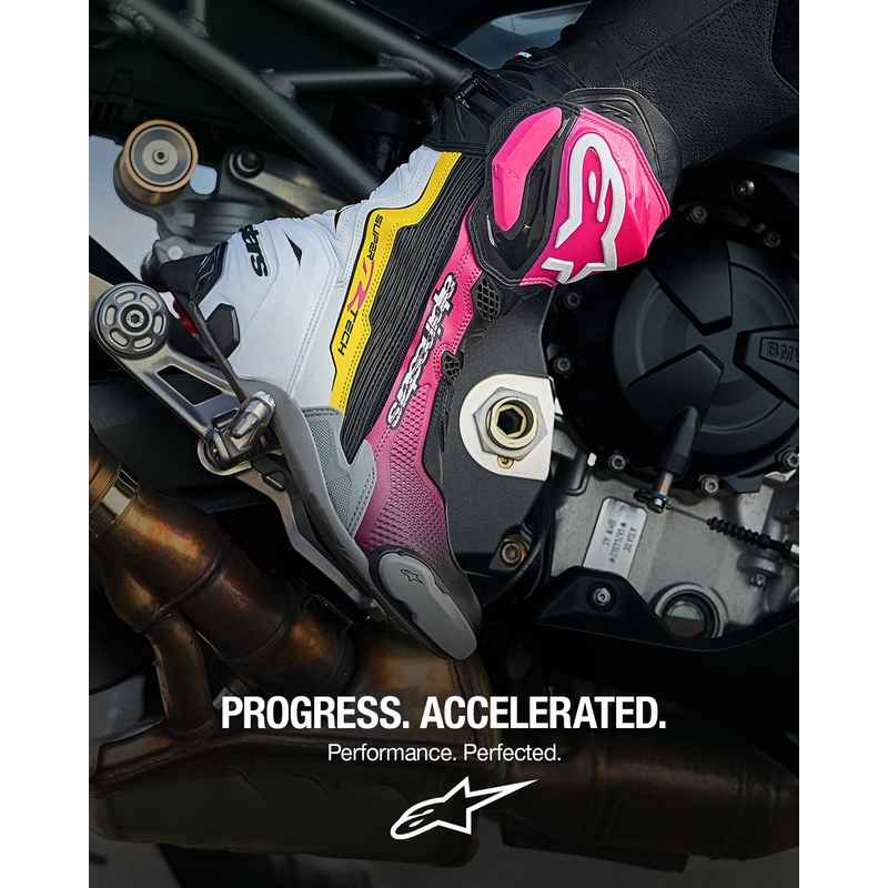Boty na motorku Alpinestars Supertech R černo-bílo-růžovo-žluté