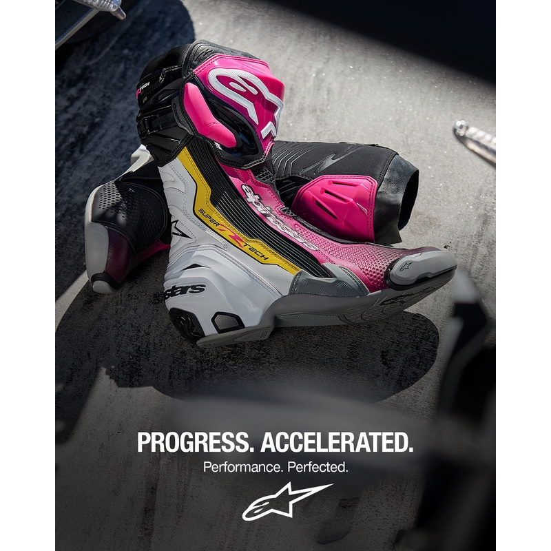 Boty na motorku Alpinestars Supertech R černo-bílo-růžovo-žluté