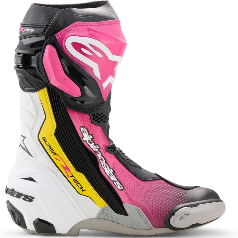 Boty na motorku Alpinestars Supertech R černo-bílo-růžovo-žluté