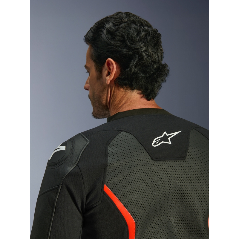 Kožená bunda na motorku Alpinestars GP Force V2 Airflow černo-fluo červeno-bílá