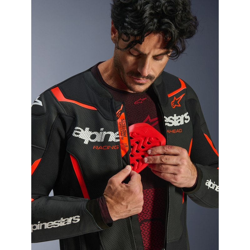 Kožená bunda na motorku Alpinestars GP Force V2 Airflow černo-fluo červeno-bílá