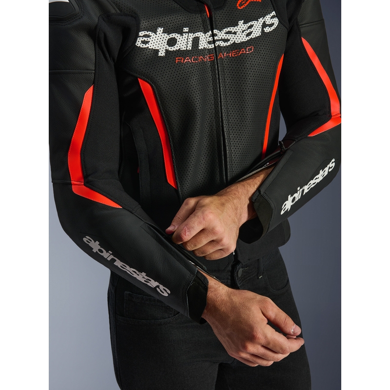 Kožená bunda na motorku Alpinestars GP Force V2 Airflow černo-fluo červeno-bílá