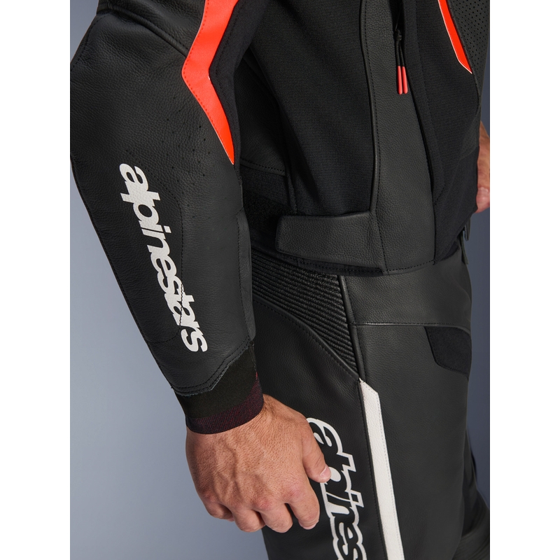 Kožená bunda na motorku Alpinestars GP Force V2 Airflow černo-fluo červeno-bílá