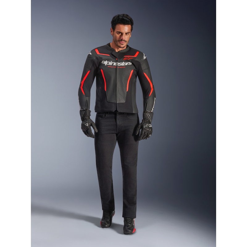 Kožená bunda na motorku Alpinestars GP Force V2 Airflow černo-fluo červeno-bílá