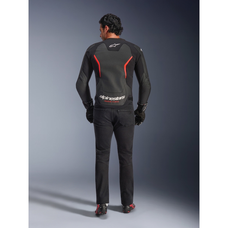 Kožená bunda na motorku Alpinestars GP Force V2 Airflow černo-fluo červeno-bílá