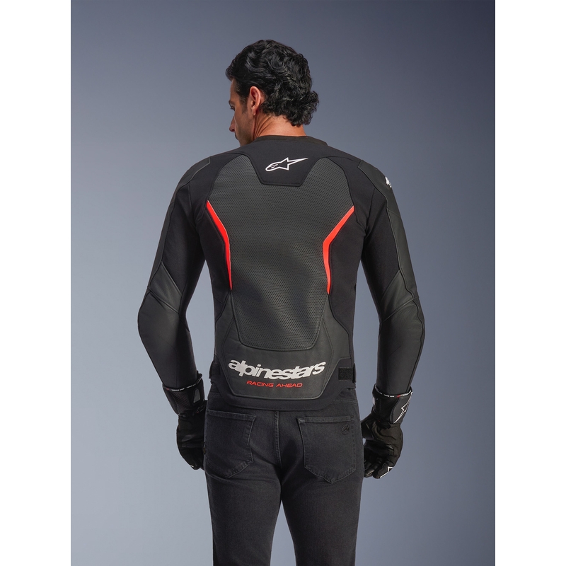 Kožená bunda na motorku Alpinestars GP Force V2 Airflow černo-fluo červeno-bílá